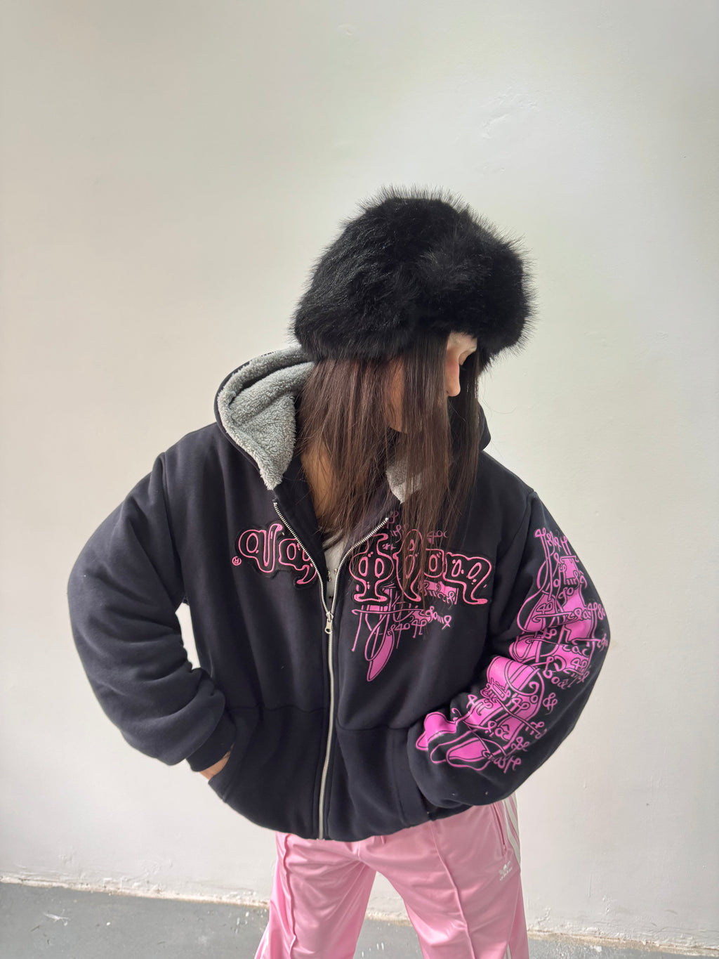 Campera Reversible Fur "Voynich" (Rosa x Negro) - M.V.
