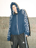 Hoodie Zip Tejido Reversible "Huesos" Rotten x Bossio (Marino x Gris)