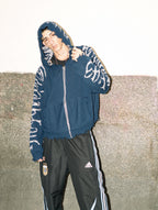 Hoodie Zip Tejido Reversible "Huesos" Rotten x Bossio (Marino x Gris)