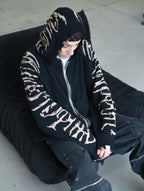 Hoodie Zip Tejido Reversible "Huesos" Rotten x Bossio (Negro x Beige)