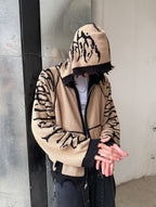 Hoodie Zip Tejido Reversible "Huesos" Rotten x Bossio (Negro x Beige)