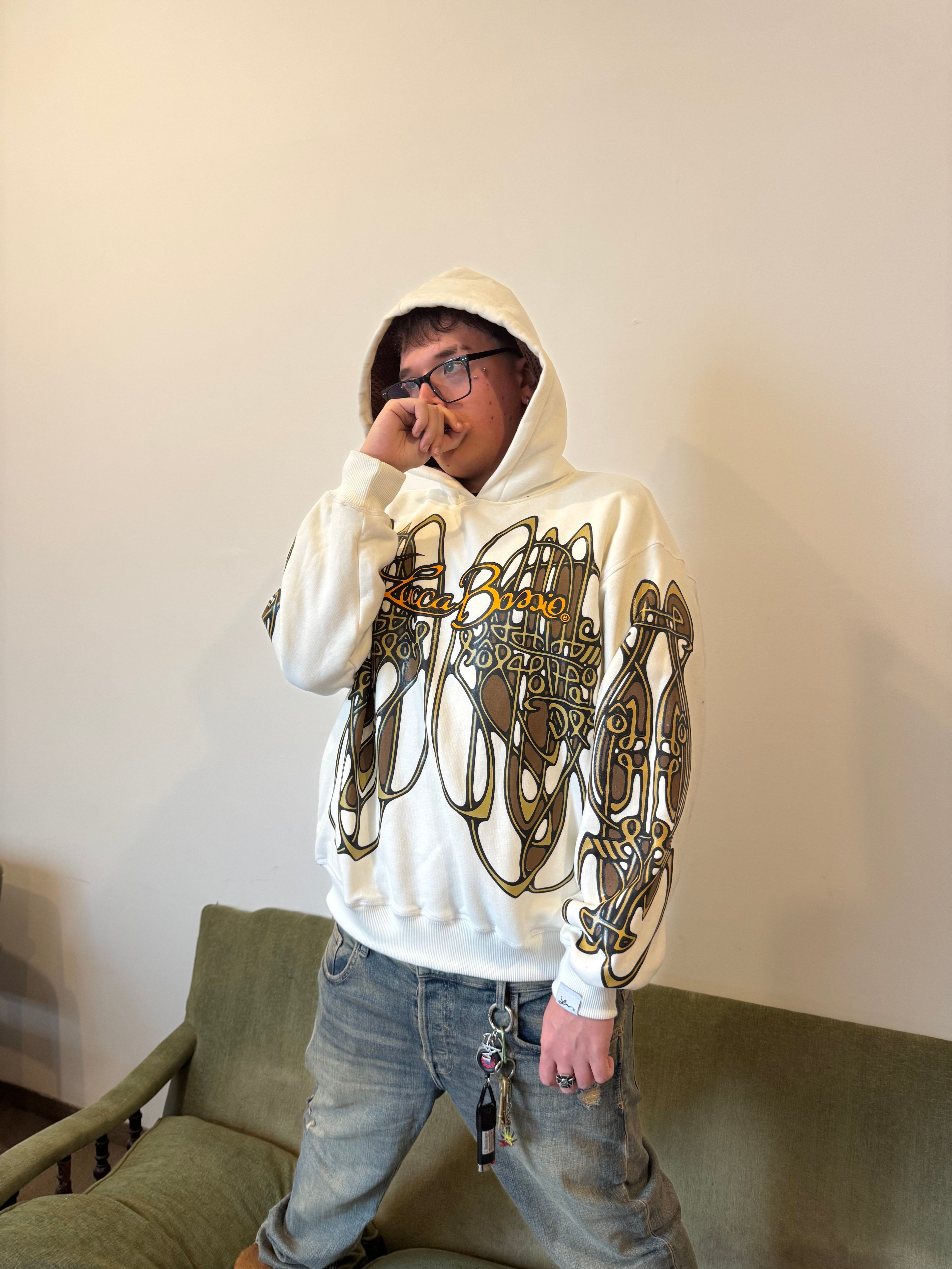 Hoodie "Nudos de Archibald" (Blanco/Crema) - M.V.