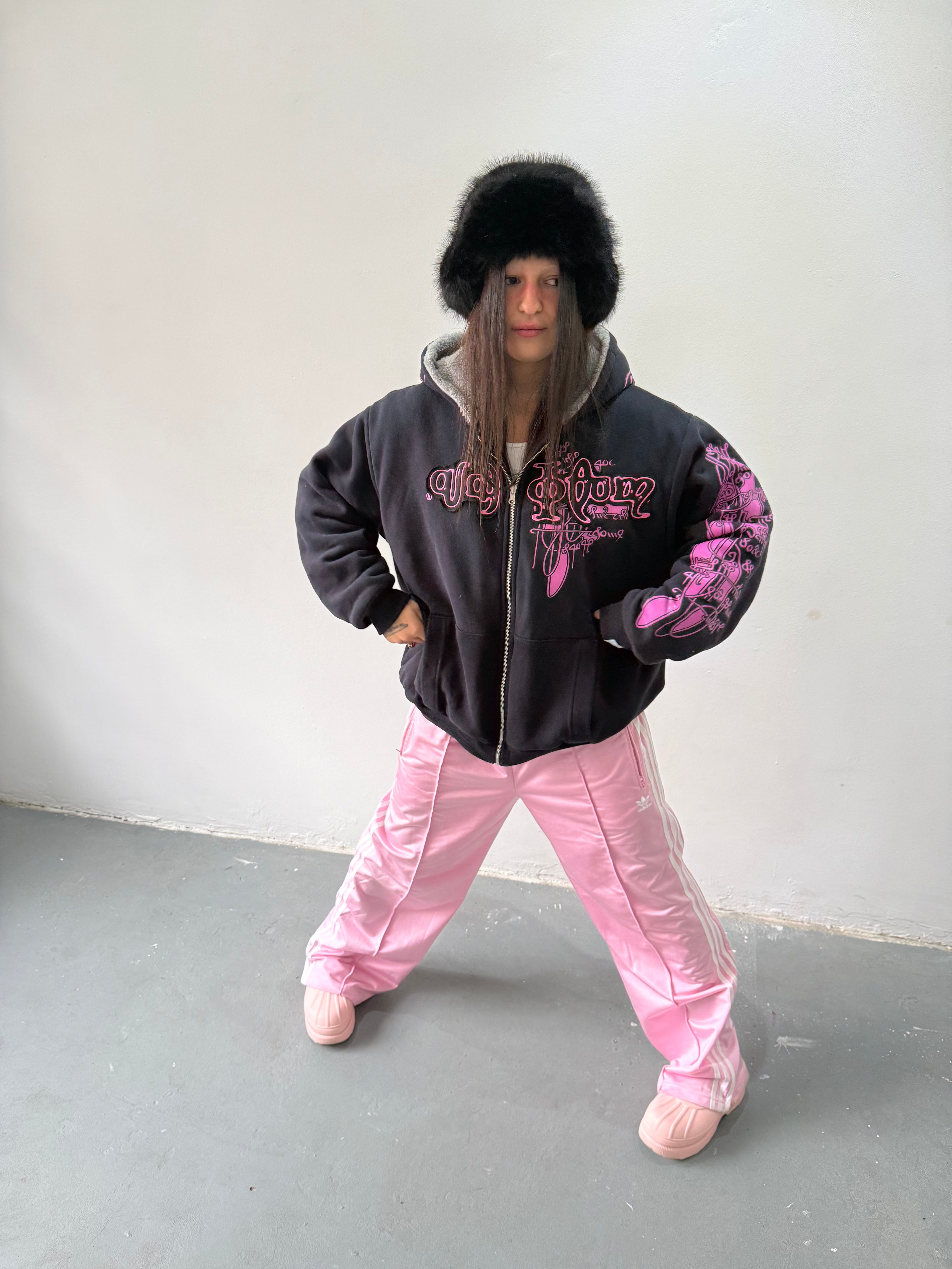 Campera Reversible Fur "Voynich" (Rosa x Negro) - M.V.