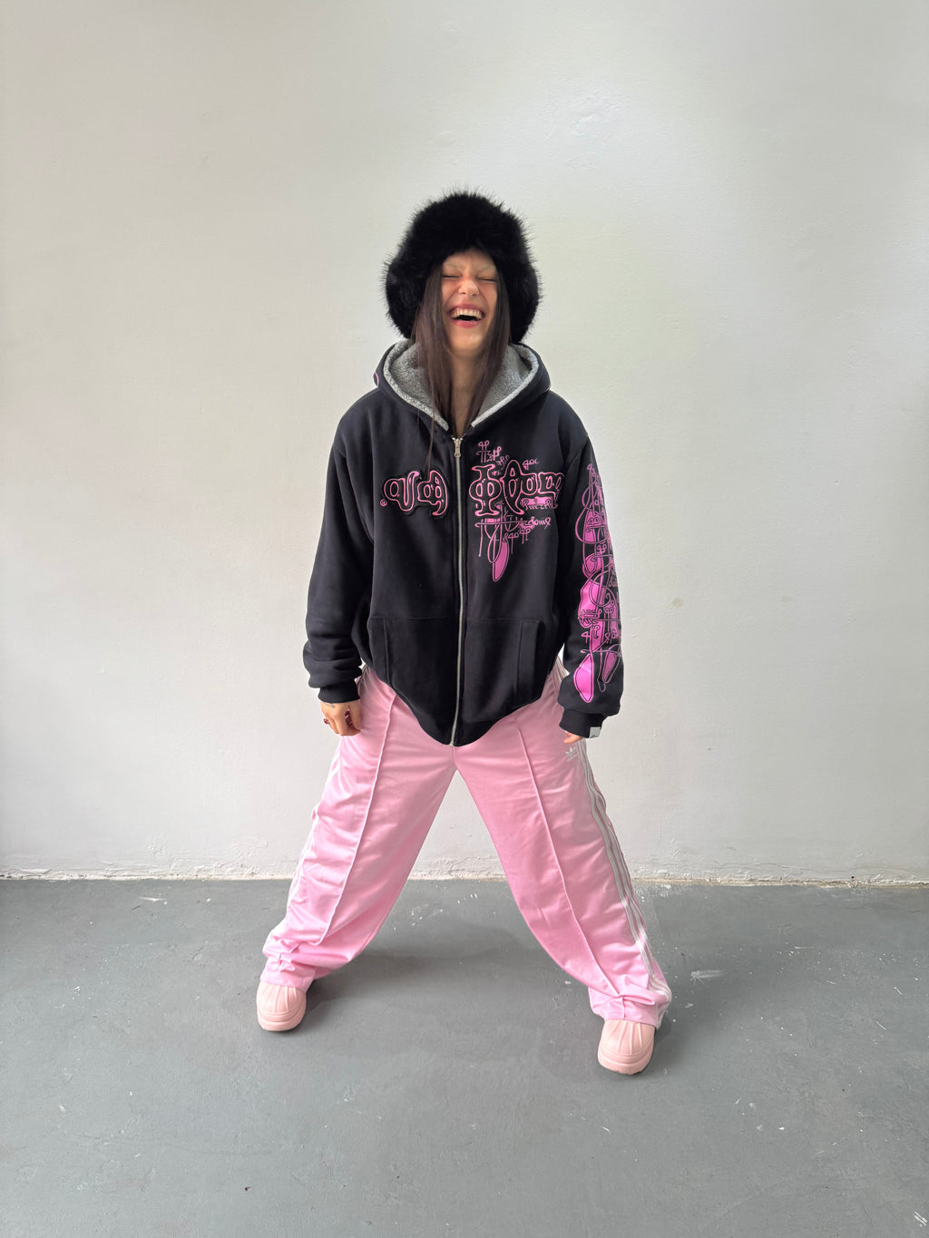 Campera Reversible Fur "Voynich" (Rosa x Negro) - M.V.