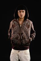 Hoodie Zip "Hoja de Acanto" Revertido (Marrón)