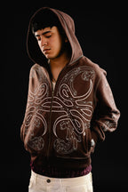 Hoodie Zip "Hoja de Acanto" Revertido (Marrón)