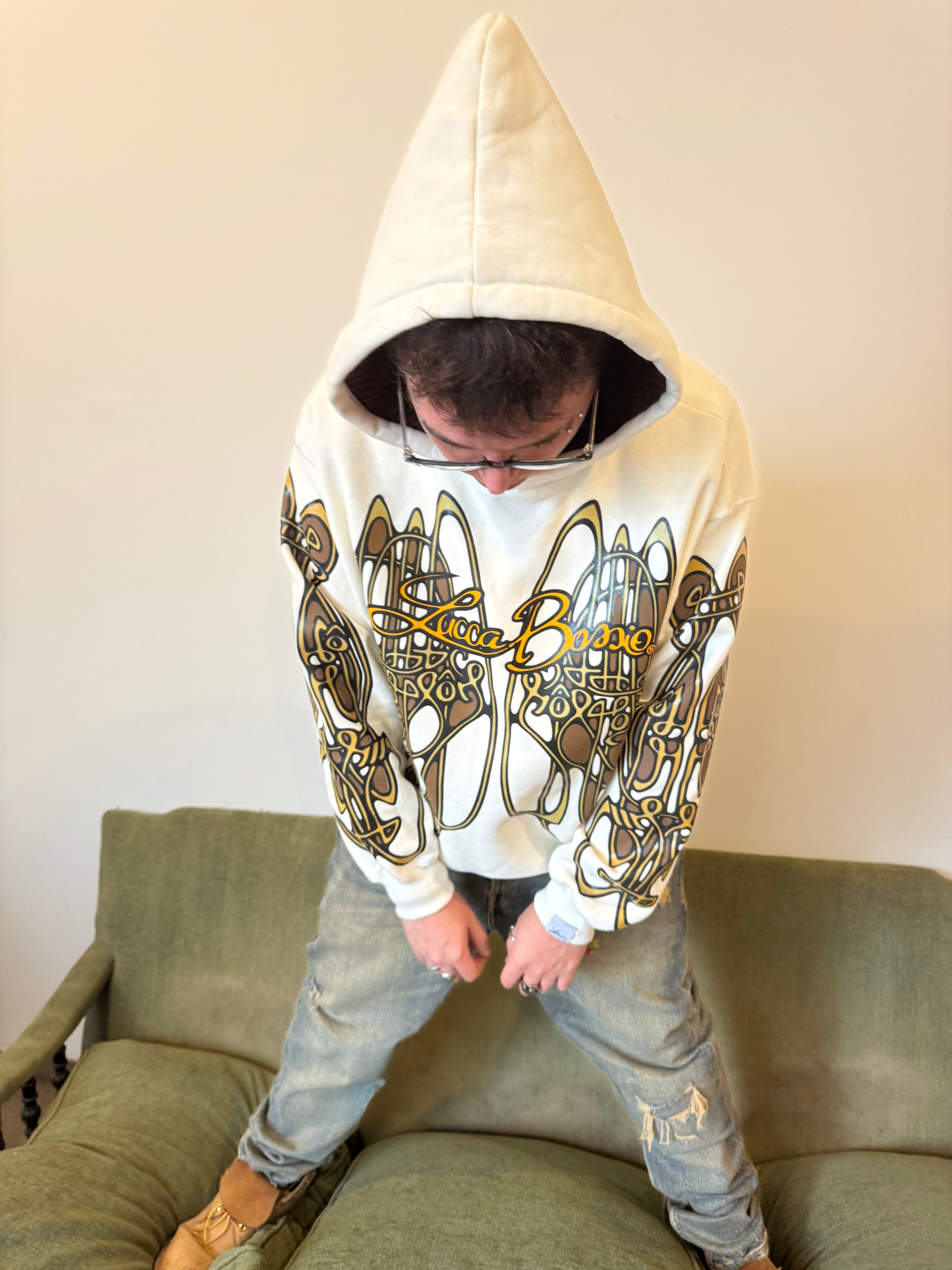 Hoodie "Nudos de Archibald" (Blanco/Crema) - M.V.