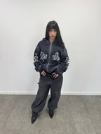 Zip Hoodie "Lengua Eslava" (Negro Washed)