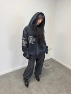 Zip Hoodie "Lengua Eslava" (Negro Washed)