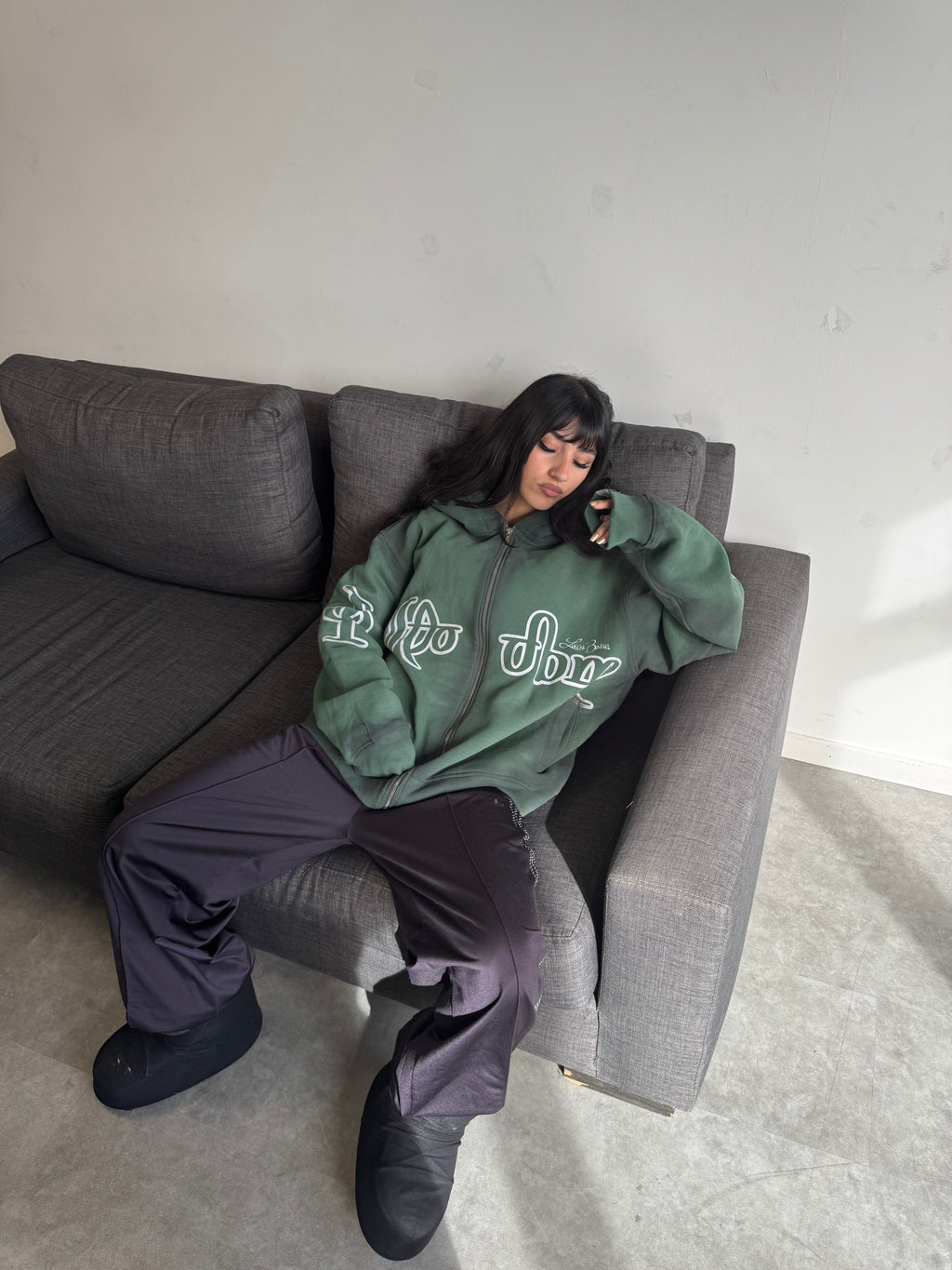 Zip Hoodie "Lengua Eslava" (Verde Washed)