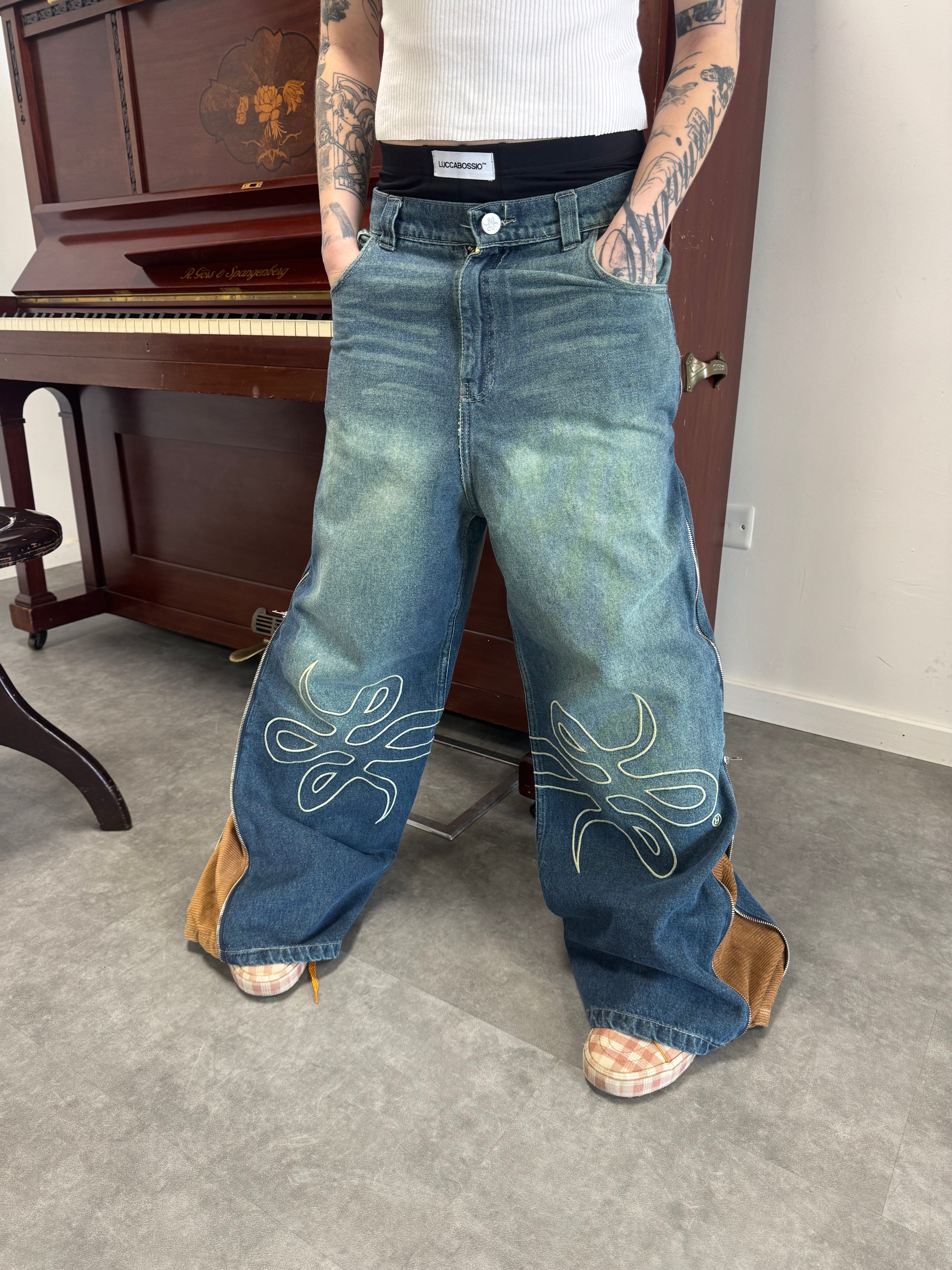 Jean "Nudos de Archibald" (Azul Washed Verde)