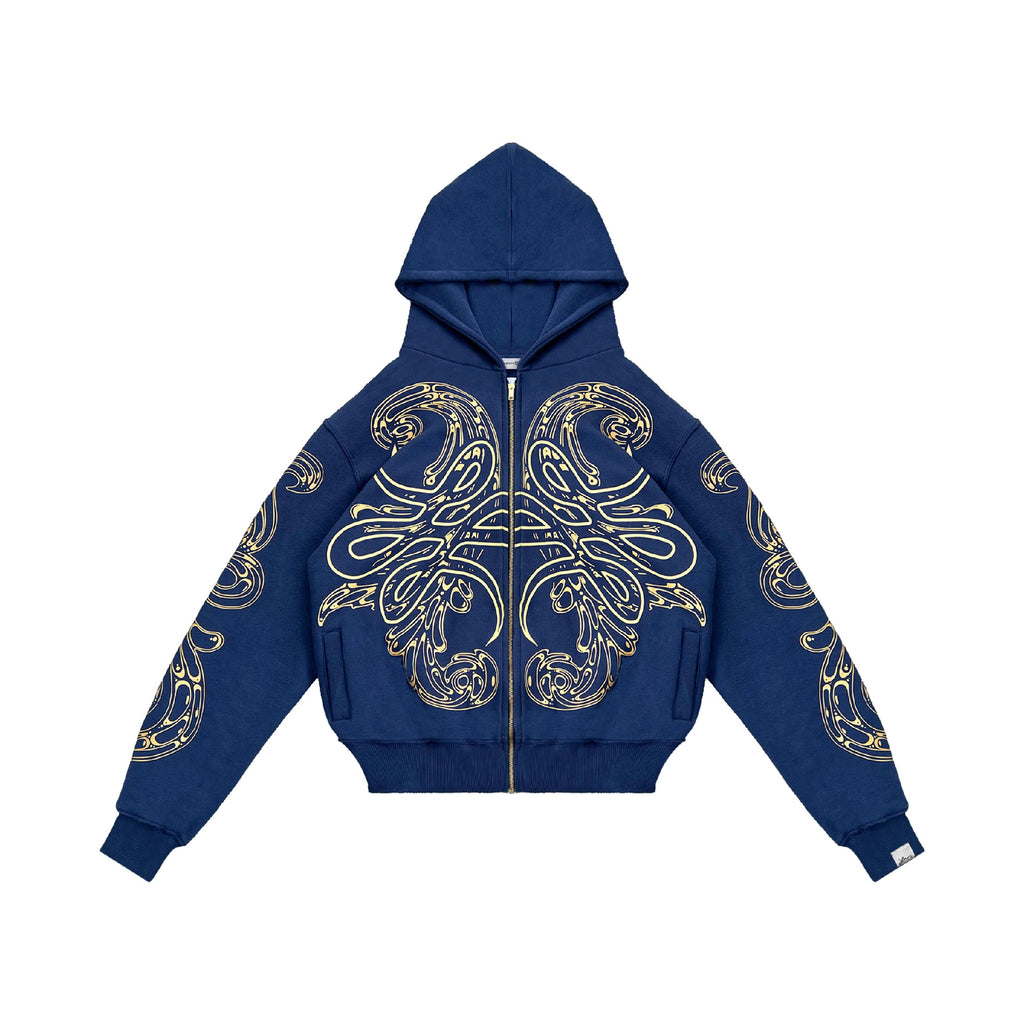 Hoodie Zip "Hoja de Acanto" (Azul)