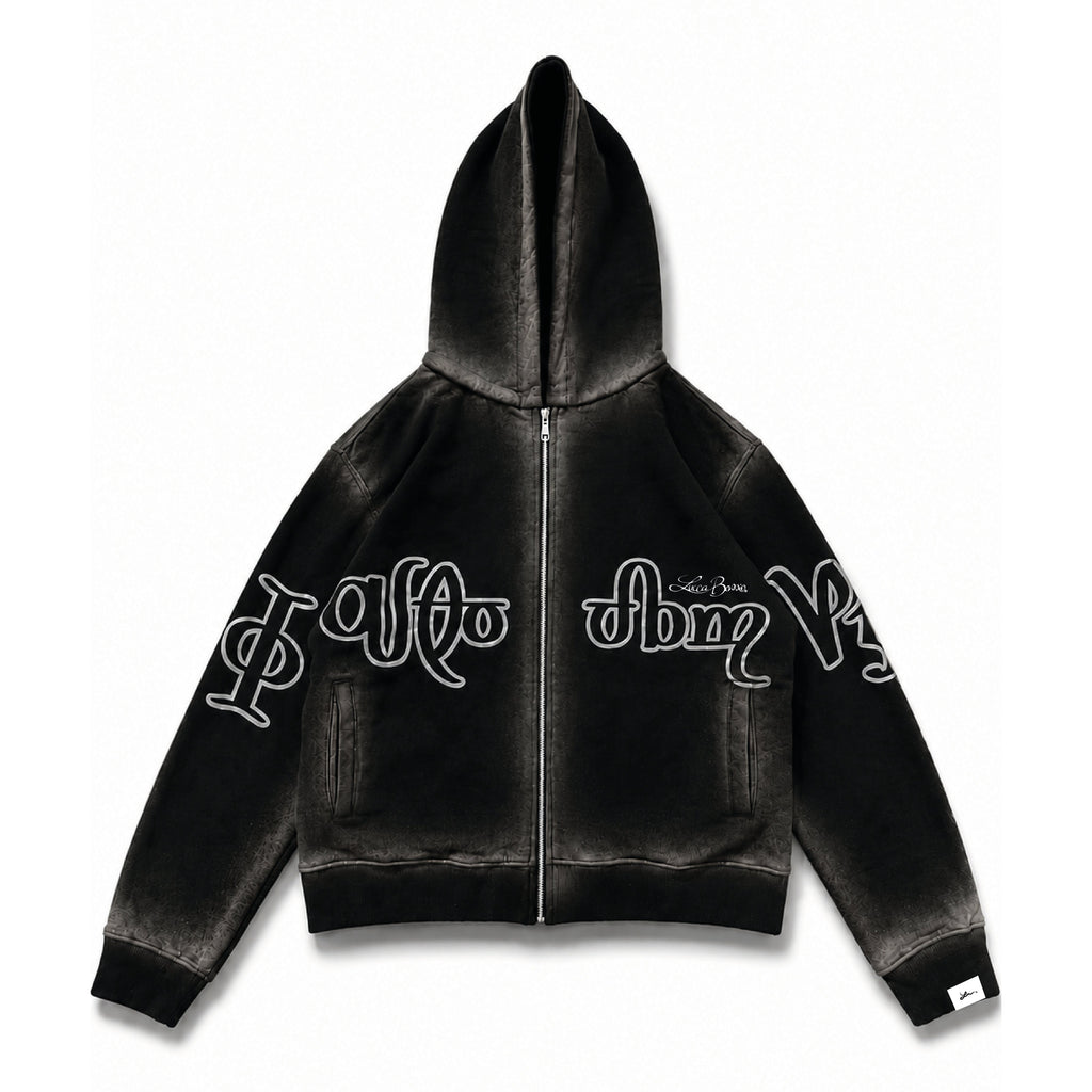 Zip Hoodie "Lengua Eslava" (Negro Washed)