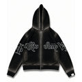 Zip Hoodie "Lengua Eslava" (Negro Washed)