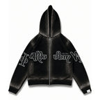 Zip Hoodie "Lengua Eslava" (Negro Washed)