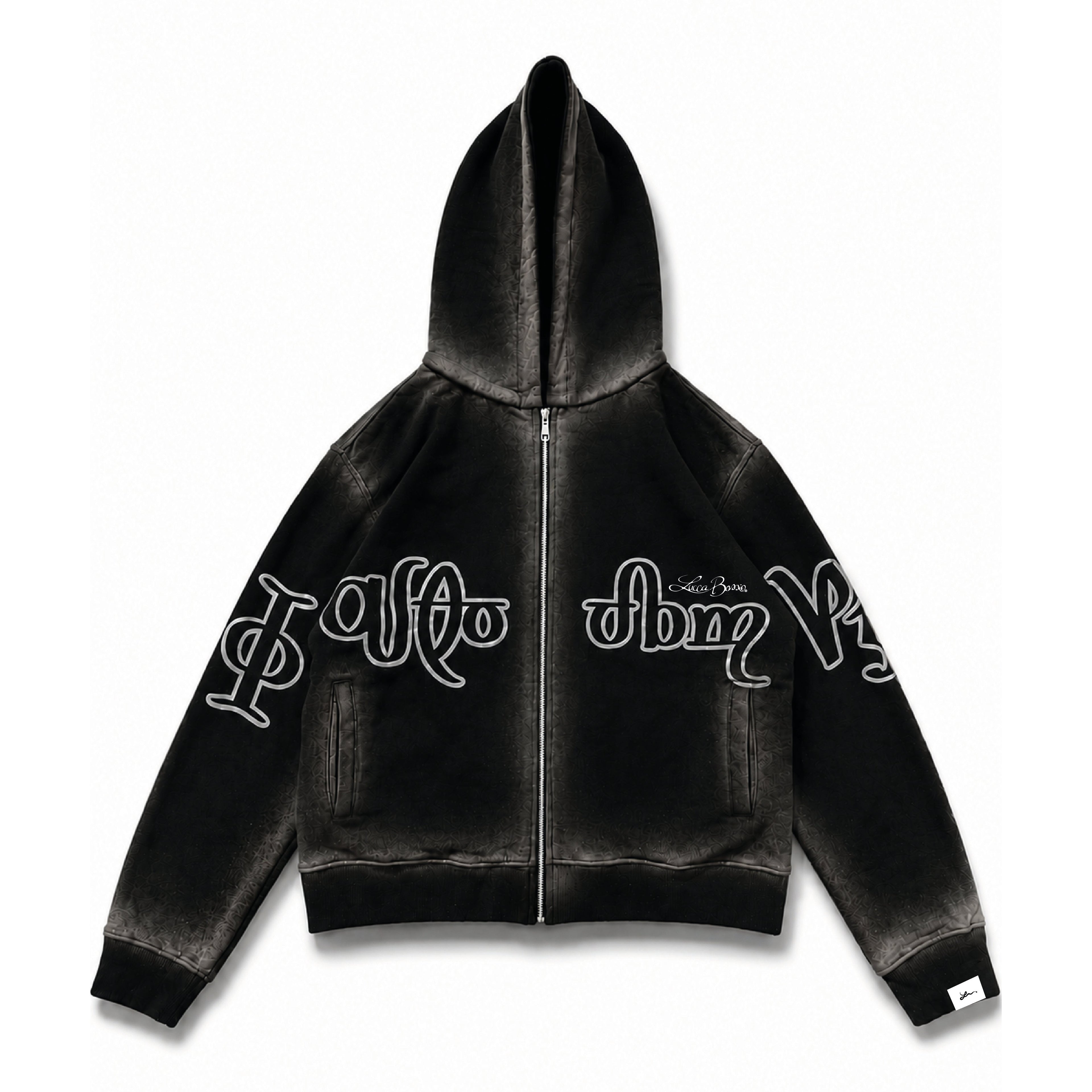 Zip Hoodie "Lengua Eslava" (Negro Washed)
