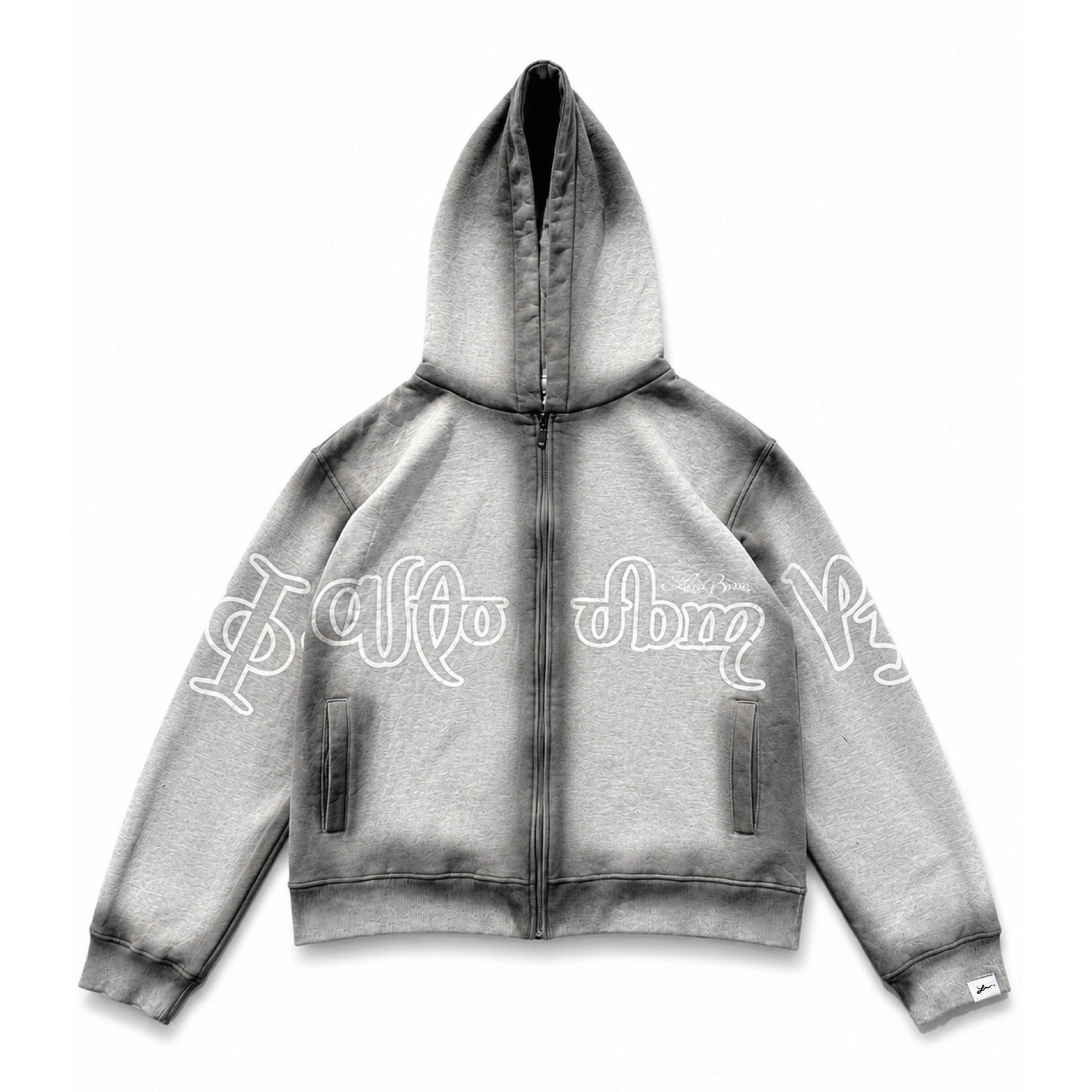 Zip Hoodie "Lengua Eslava" (Gris Washed)