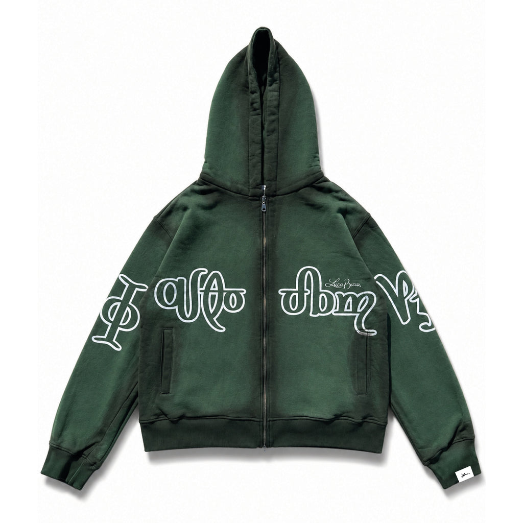 Zip Hoodie "Lengua Eslava" (Verde Washed)
