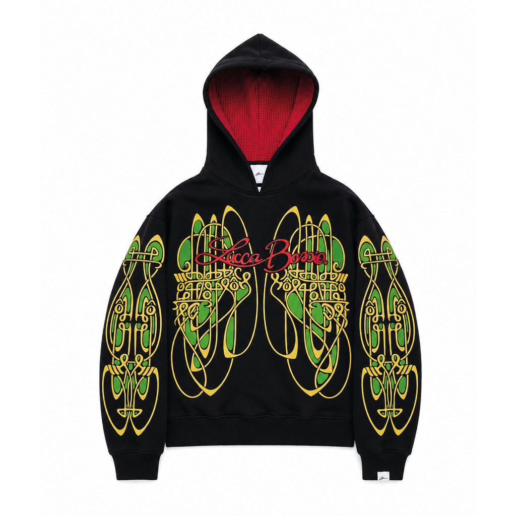 Hoodie "Nudos de Archibald" (Negro x Rojo) - M.V.